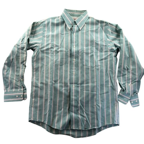 Arrow Dover Men Dress Shirt Size 15.5 Neck Green Pinstriped Button Down Workwear - Picture 1 of 8